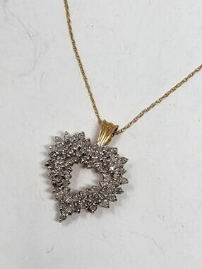 10K Gold 1 Carat Diamond Cluster Heart Shaped Necklace
